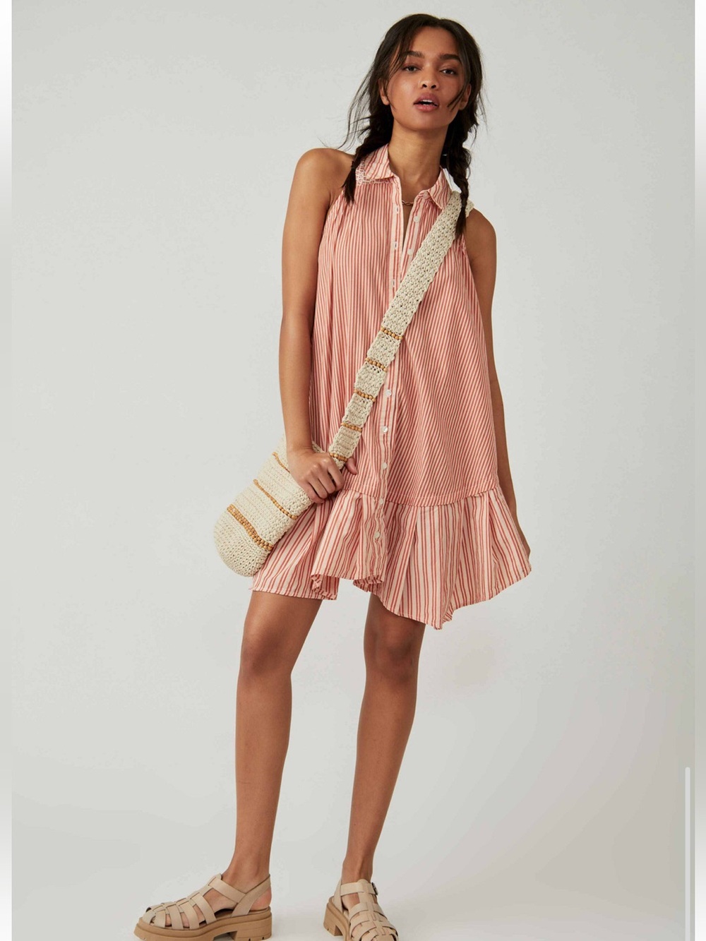 Free People Sleeveless Striped Button-Down Be RealMini Dress NWOT Size XS